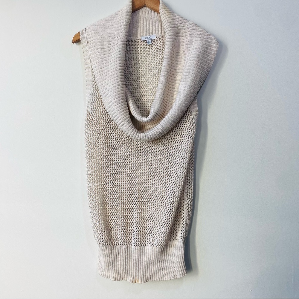 Elegant Silk Blend Cream and Gold Sleeveless Cowl Neck Mesh Sweater